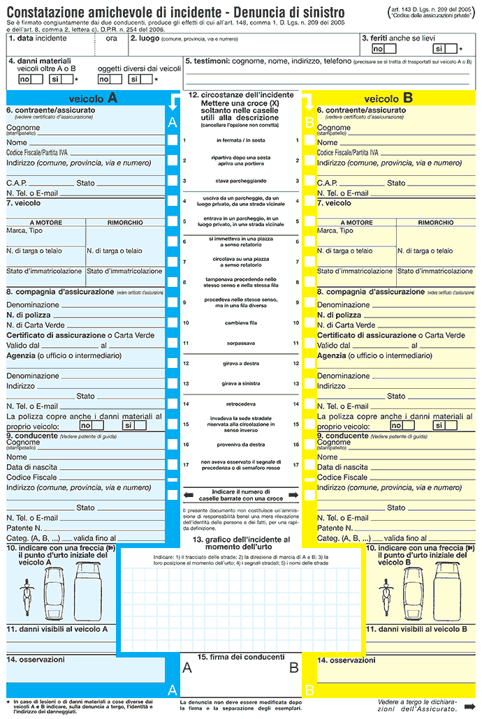 Modulo constatazione amichevole linear